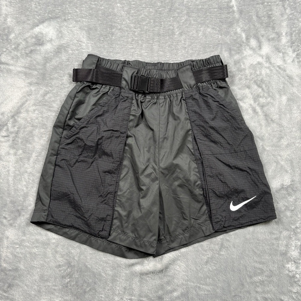 Nike Women's Sportswear Swoosh Woven Shorts Belted Black CJ3807-010 Size Small